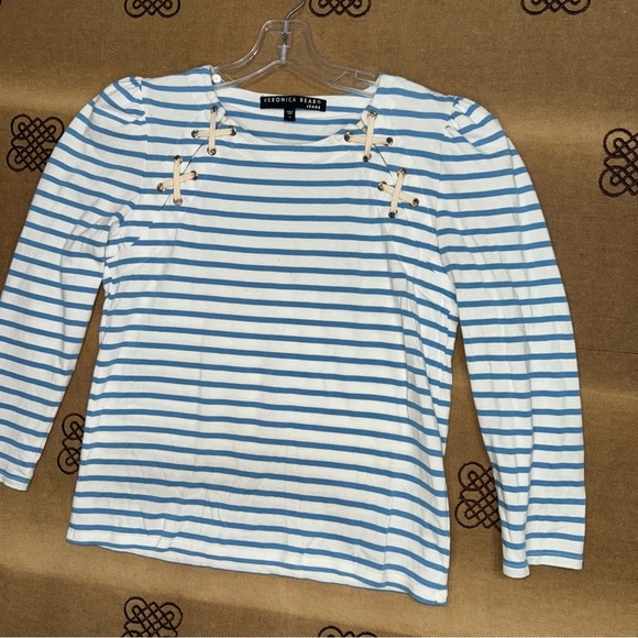 Veronica Beard Eli Baseball Blue/White Striped Tee Puff Long Sleeve Top Size S - Picture 4 of 11